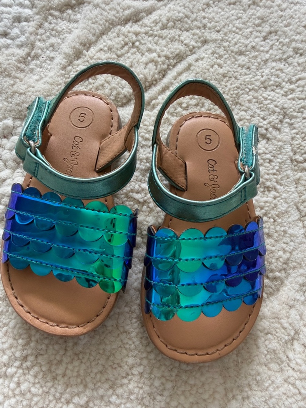 Cat & Jack Iridescent Blue-Green Sequin Toddler Sandals